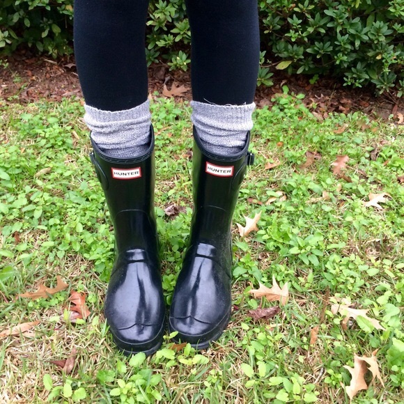 hunter short black gloss boots